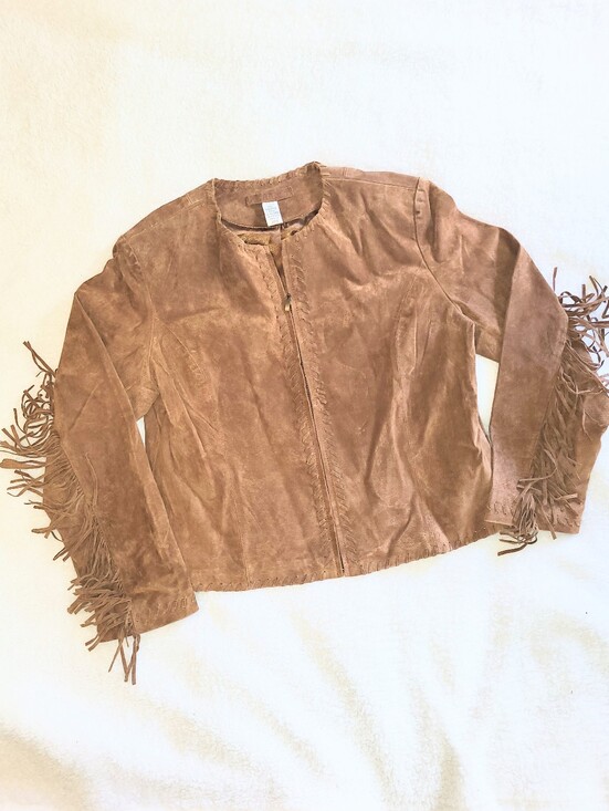 Chico's Jackets & Blazers - Chico's Brown Fringe Leather Jacket Genuine Suede Fitted Jacket Size 2